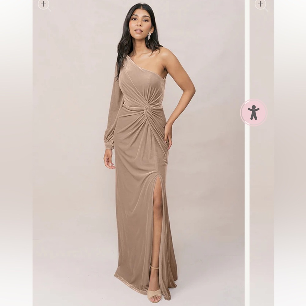 Revelry One-Shoulder Beige Gown